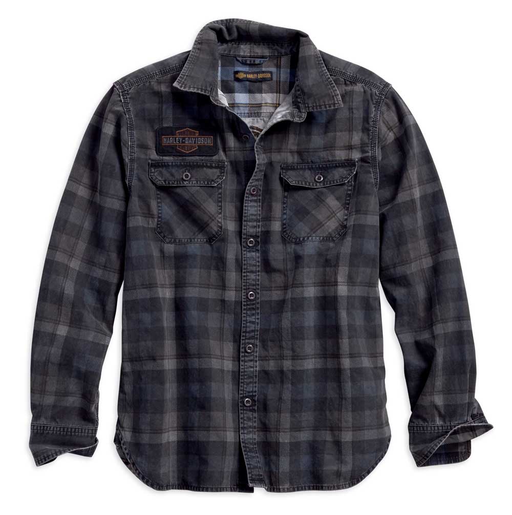 Harley-Davidson Men's Tinted Printed Plaid Slim Fit Long Sleeve Shirt 96262-18VM - Wisconsin Harley-Davidson