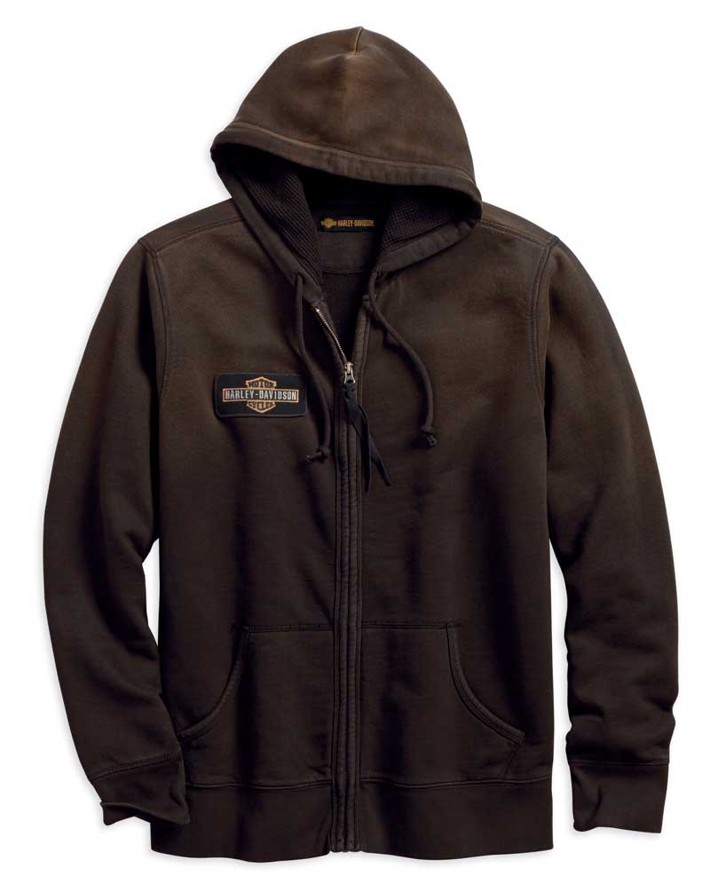 Harley-Davidson® Men's Felt Patch Distressed Slim Fit Zip-Up