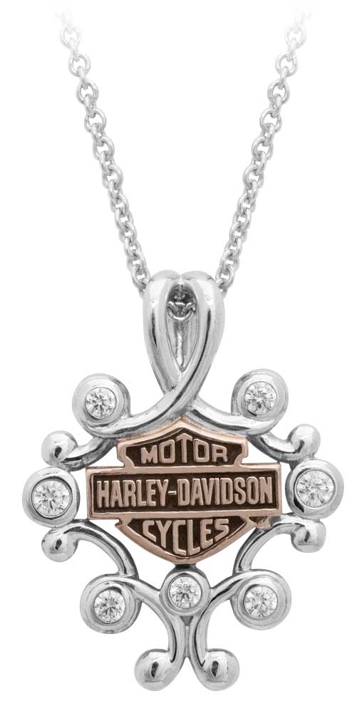 Harley-Davidson® Womens Rhinestone Filigree Bar & Shield Drop Necklace  HDN0415-16