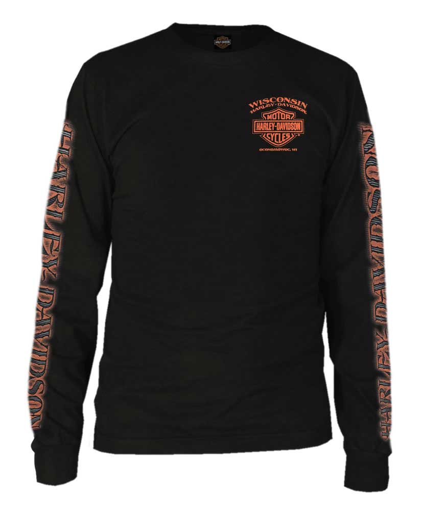 Harley-Davidson Men's Eagle Piston Long Sleeve Crew Shirt, Black 30299947 - Wisconsin Harley-Davidson