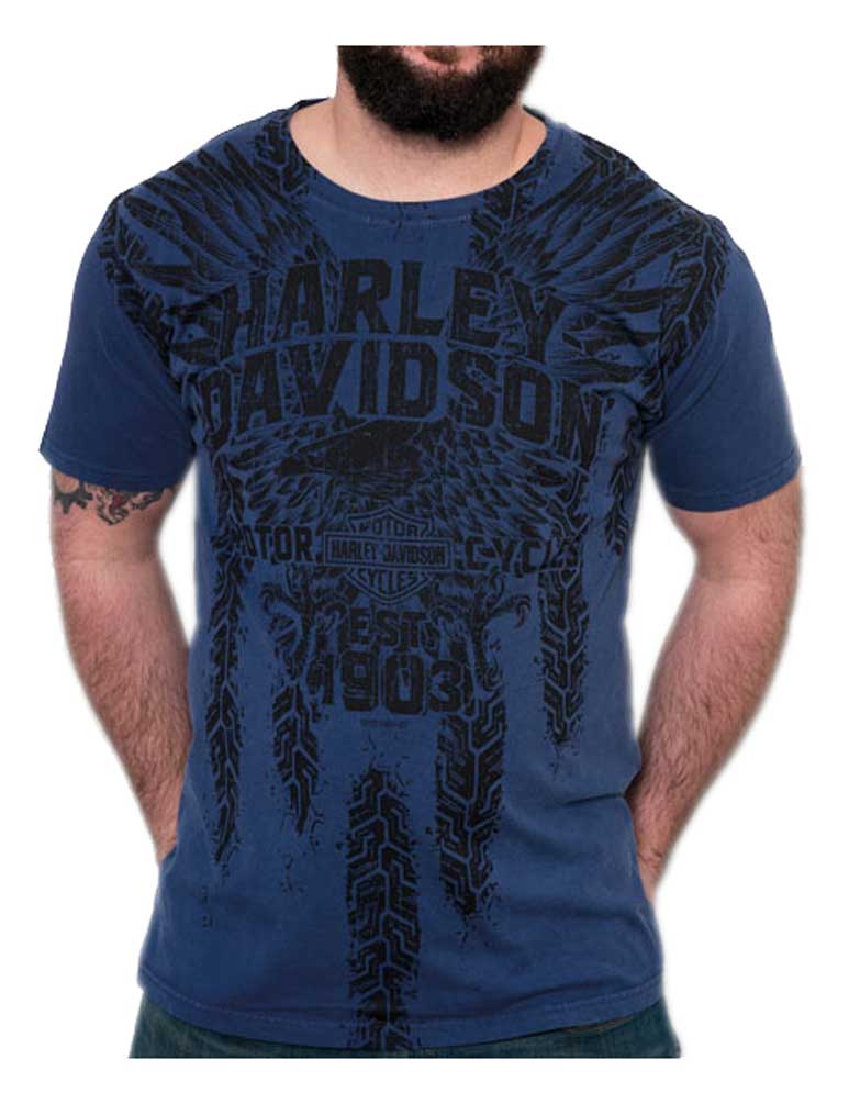 Harley-Davidson Men's Pathways Premium Short Sleeve T-Shirt, Royal Washed - Wisconsin Harley-Davidson