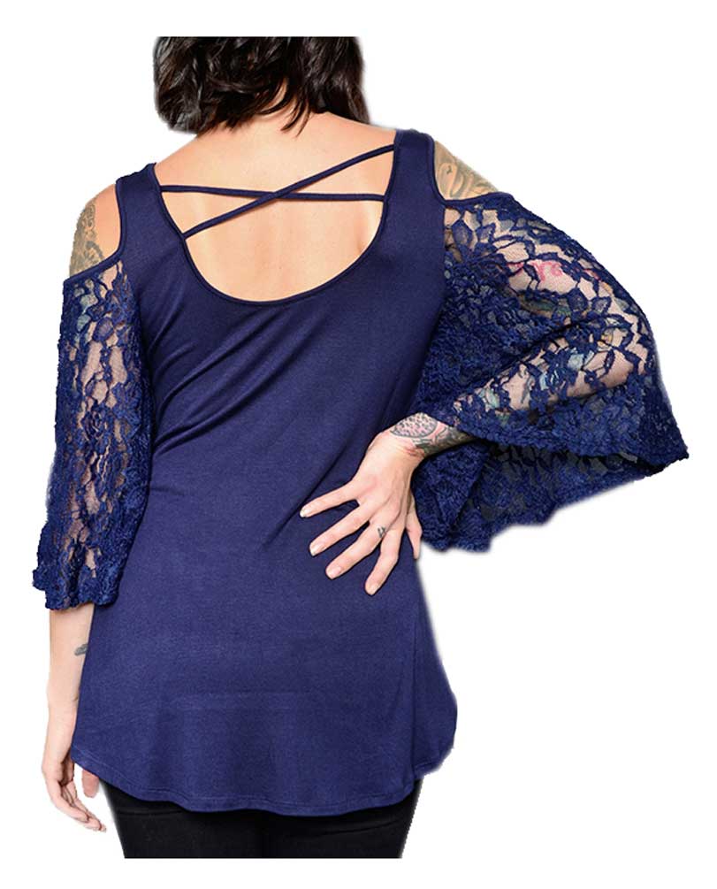 Harley-Davidson Free Shipping - Harley-Davidson Women's Knickerbocker Embellished Laced 3/4 Sleeve Top, Navy - Free Shipping on many products plus Orders Over $99