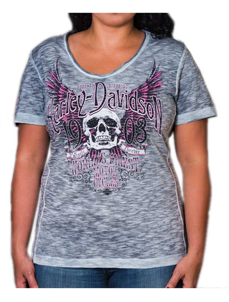 Harley-Davidson Women's Trance Premium Embellished Scoop Neck Tee, Navy - Wisconsin Harley-Davidson