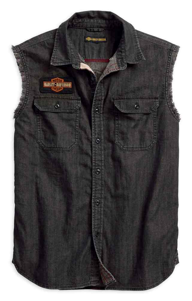 Harley-Davidson Men's Denim Raw-Edge Slim Fit Sleeveless Blowout 96286-18VM - Wisconsin Harley-Davidson