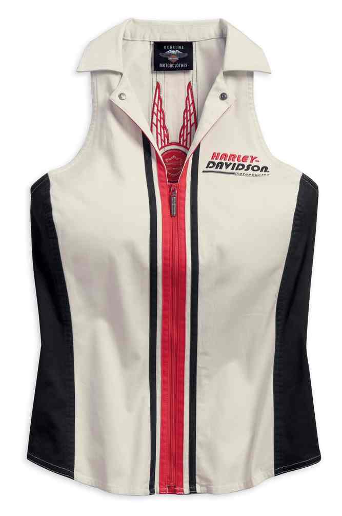 Harley-Davidson Women's Vertical Stripe Sleeveless Zippered Shirt 96201-18VW - Wisconsin Harley-Davidson