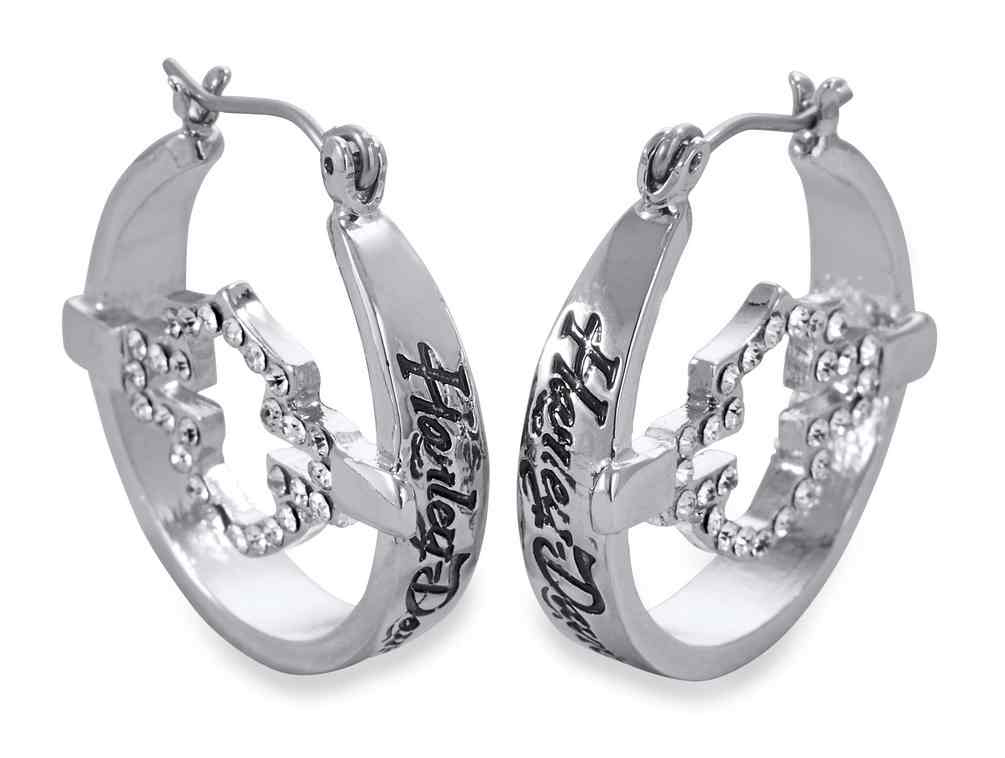 Harley-Davidson Women's Radial Charm Hoop Earrings, Silver Finish 97687-18VW - Wisconsin Harley-Davidson