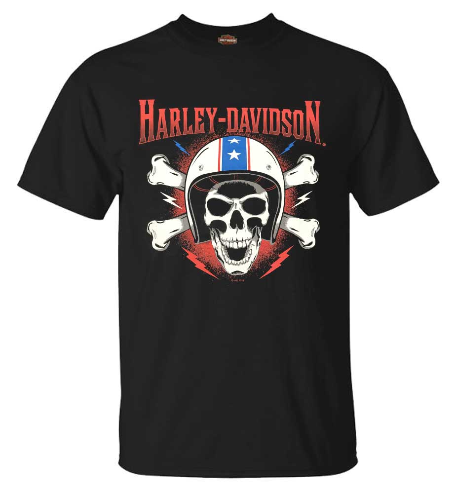 Harley-Davidson Men's RWB Helmet Skull Short Sleeve Crew Neck T-Shirt, Black - Wisconsin Harley-Davidson