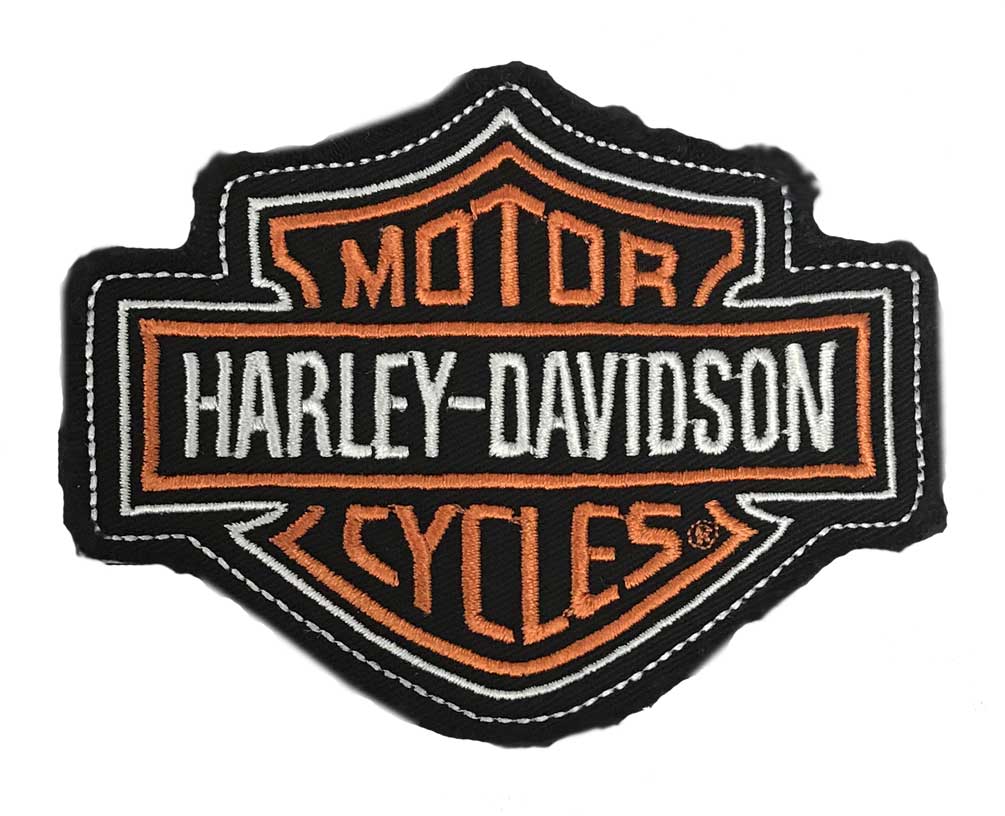Harley-Davidson® Genuine Orange Bar & Shield Frayed Emblem Patch, 4 x 3  inches