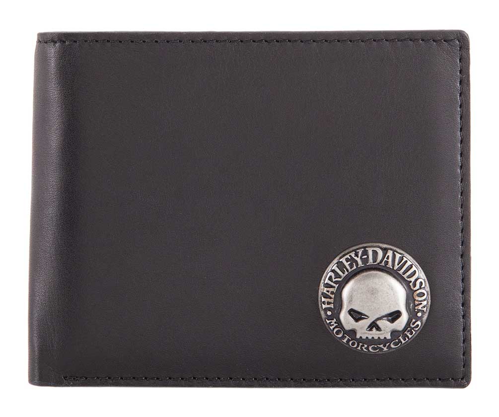 Harley-Davidson Mens Skull Concho Bi-Fold RFID Genuine Leather Wallet HDMWA11474 - Wisconsin Harley-Davidson