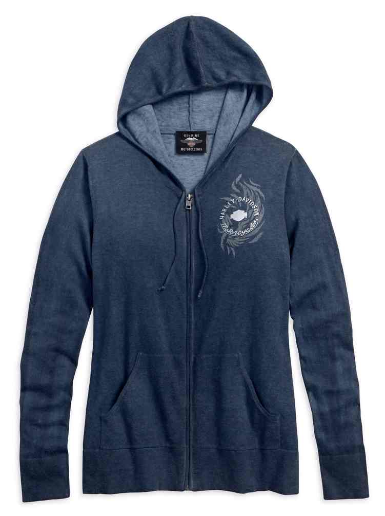 Harley-Davidson® Women's Fine Gauge Sweater Zipper Hoodie, Blue