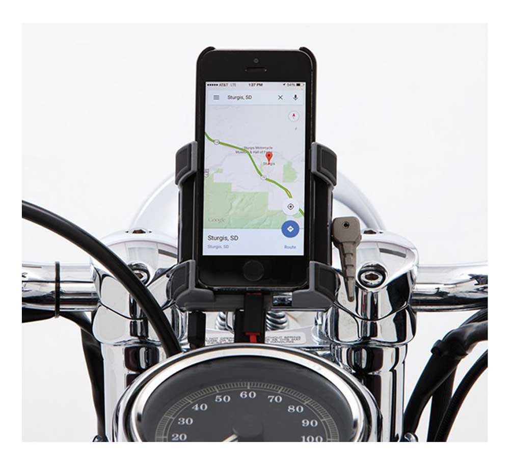 Ciro Premium Smartphone/GPS Holder w/ Charger - 7/8-1 in. Black Bar Mount 50213 - Wisconsin Harley-Davidson