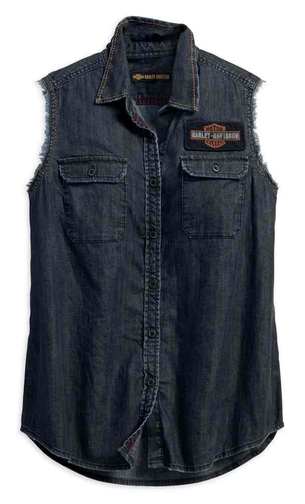 Harley-Davidson Women's Vintage Sleeveless Denim Shirt, Steel Gray 96301-18VW - Wisconsin Harley-Davidson