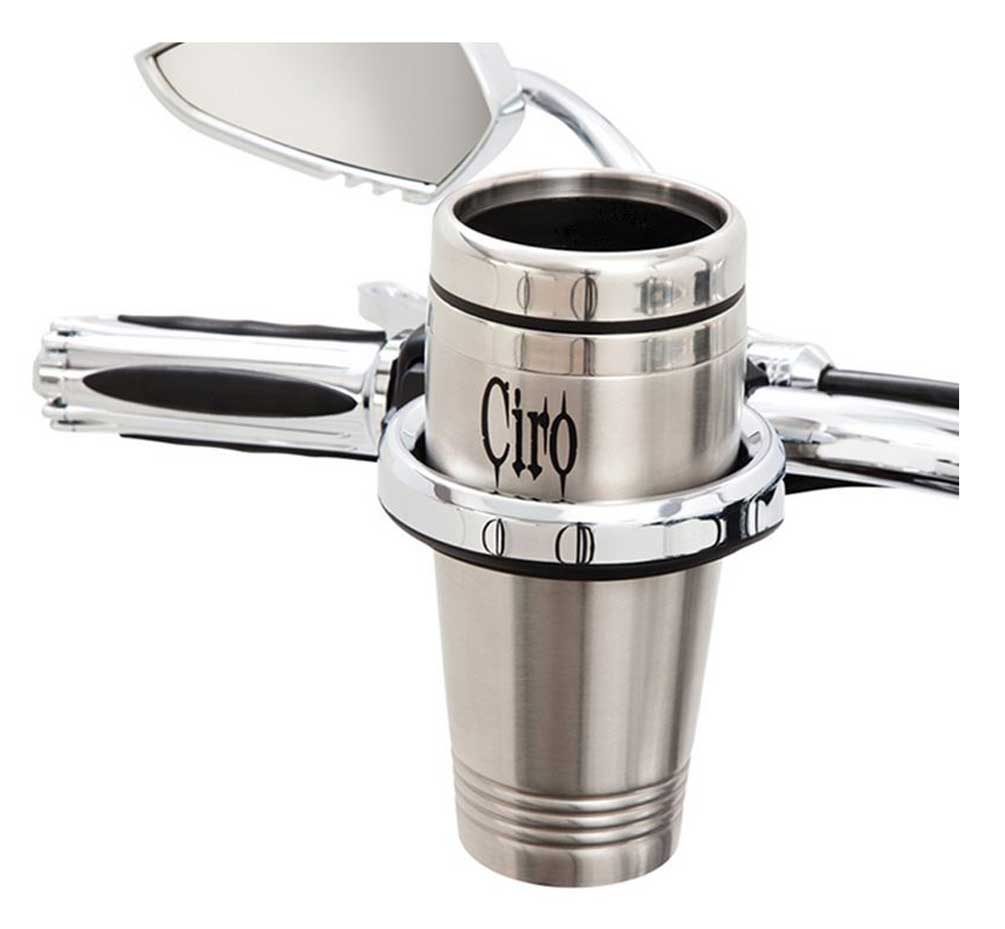 Ciro Cup Holders - 7/8 - 1 in. Black Chrome Bar Mount for Harley w/ Cup 50513 - Wisconsin Harley-Davidson