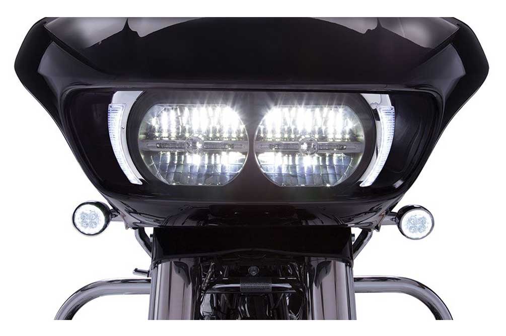 Ciro Fang LED Headlight Bezels, Fits Harley '15-up Road Glides, Chrome or Black - Wisconsin Harley-Davidson
