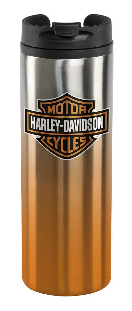 Harley-Davidson Core Bar & Shield Travel Mug - Silver & Orange HDX-98609 - Wisconsin Harley-Davidson