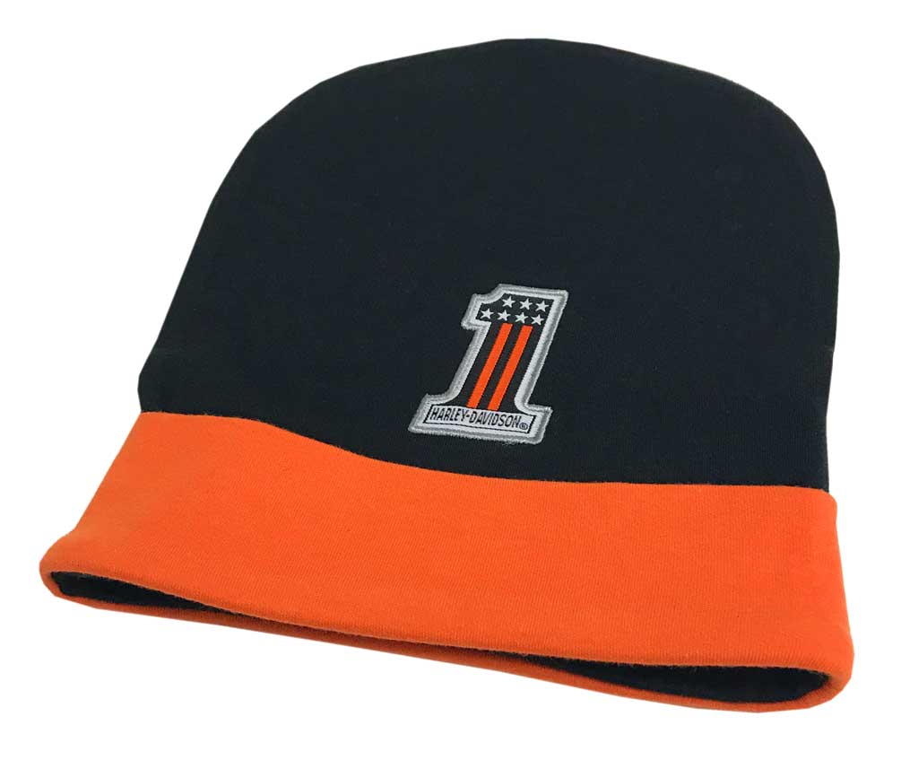 Harley-Davidson Baby Boys' Slouchy Knit Beanie Hat, Black & Orange 7261803 - Wisconsin Harley-Davidson