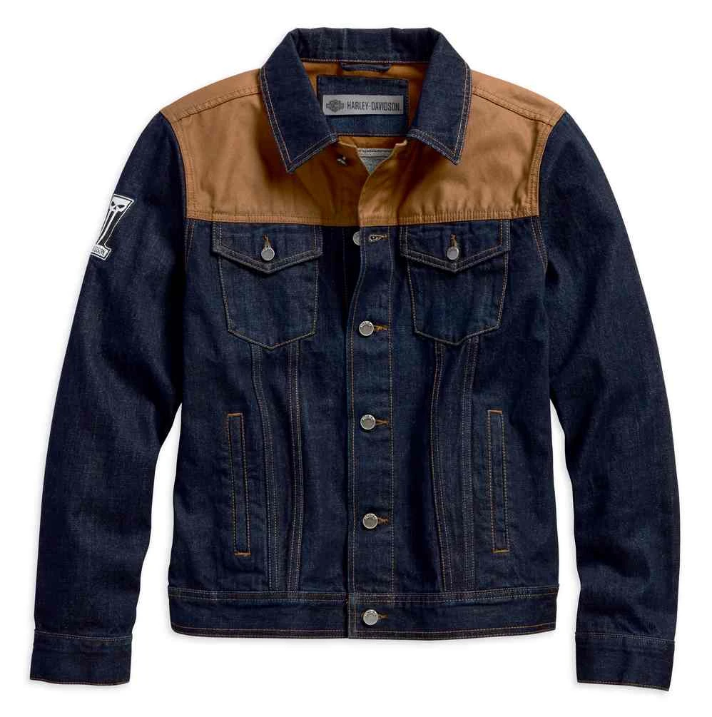 Harley-Davidson Men's Waxed Canvas Slim Fit Denim Jacket, Dark Indigo 98588-18VM - Wisconsin Harley-Davidson