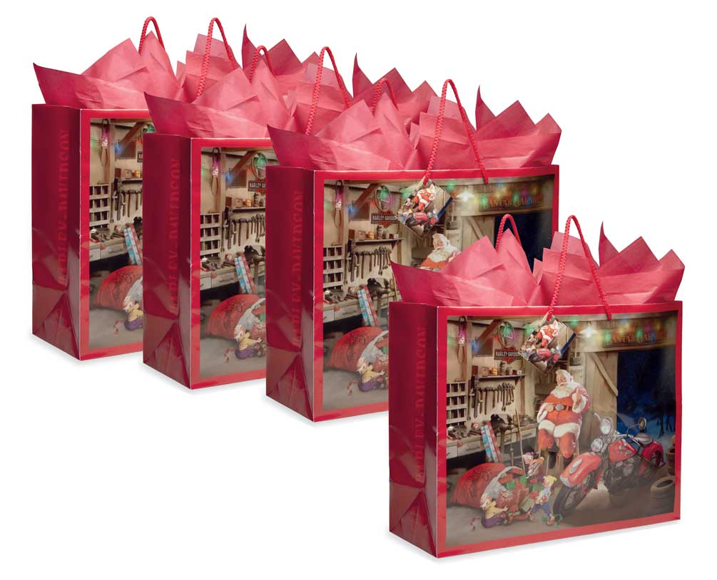 Harley-Davidson Santa Holiday Gift Bag Set of 4 - Red, 13 x 16 x 6 in. 96923-18V - Wisconsin Harley-Davidson