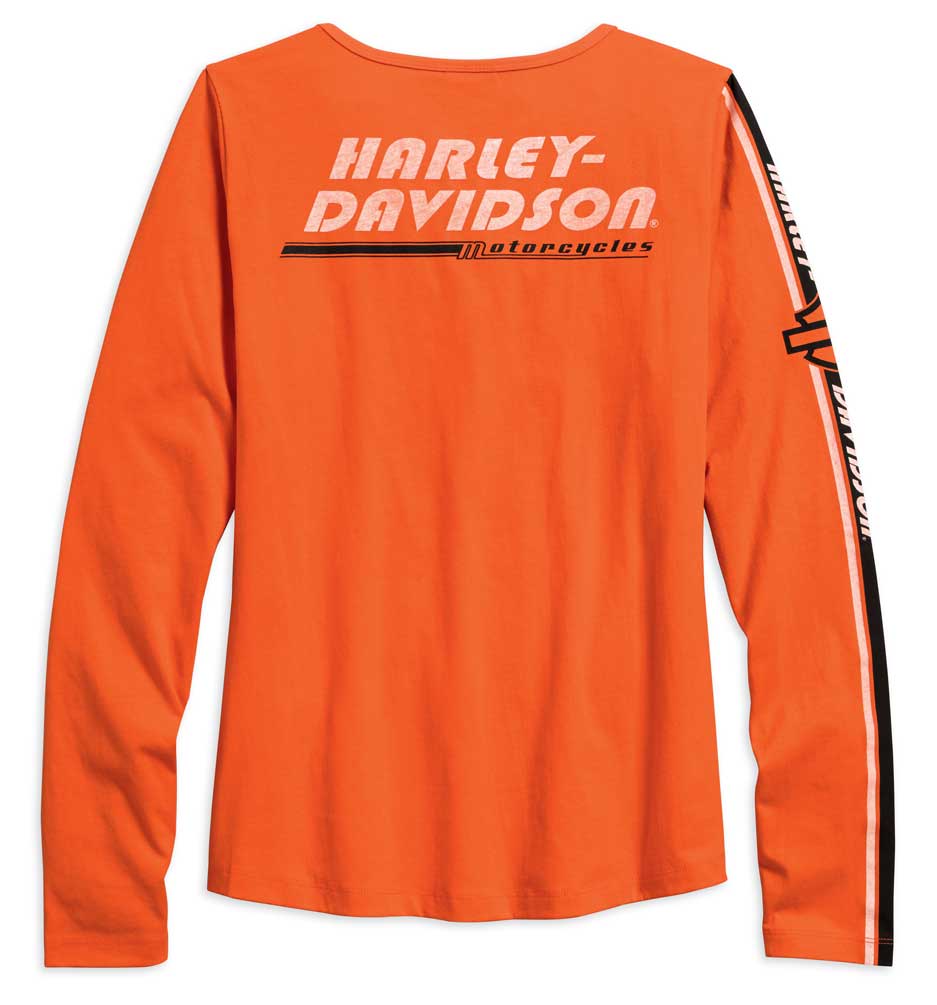 Harley-Davidson Free Shipping - Harley-Davidson Women's Sleeve Stripe Long Sleeve Henley, Orange 96158-18VW - Free Shipping on many products plus Orders Over $99