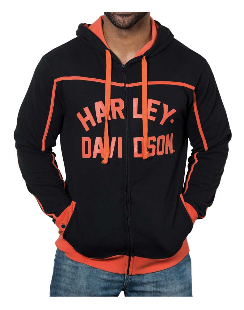 Harley-Davidson Men's Infinity Premium Full-Zip Hooded Jacket, Black/Orange - Wisconsin Harley-Davidson