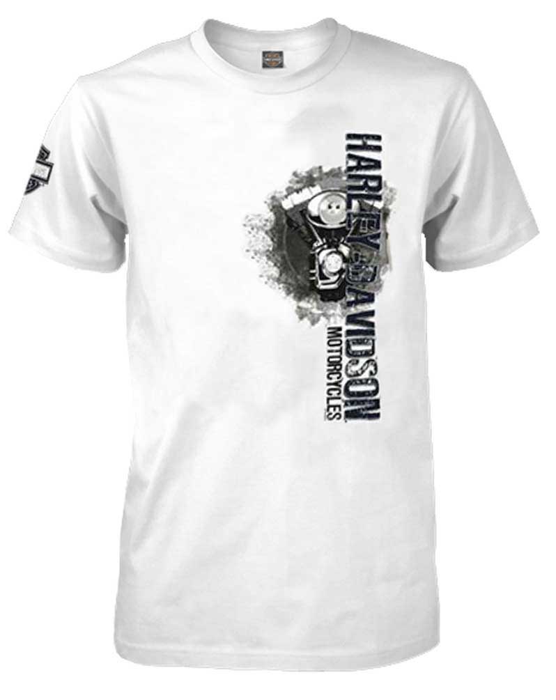 Harley-Davidson Men's Distressed Engine Gear Short Sleeve Crew T-Shirt, White - Wisconsin Harley-Davidson