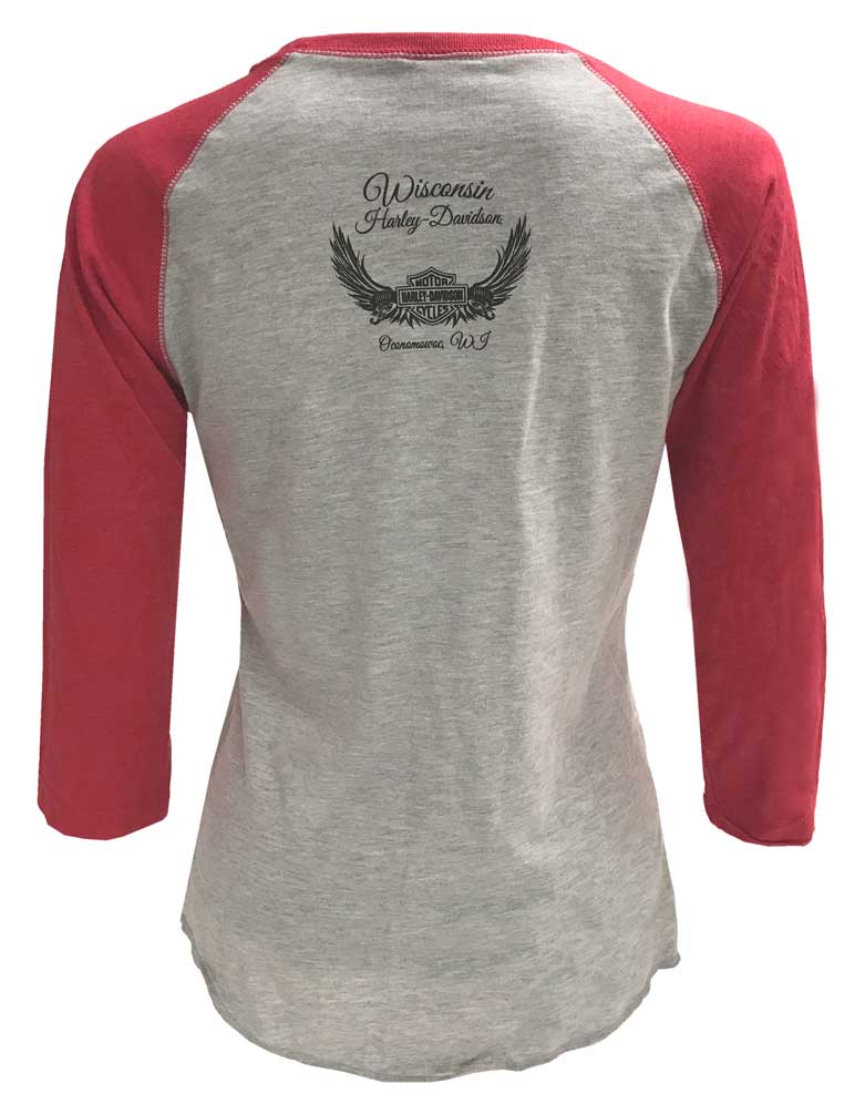 Harley-Davidson Free Shipping - Harley-Davidson Women's Colorblocked Roses 3/4 Sleeve Raglan Tee, Gray/Red - Free Shipping on many products plus Orders Over $99