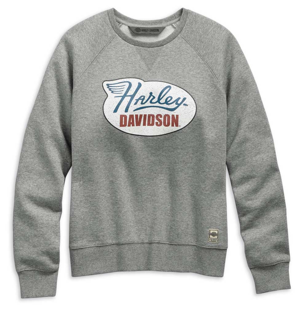 Harley-Davidson Women's Distressed Print Pullover Sweatshirt, Gray 99113-19VW - Wisconsin Harley-Davidson