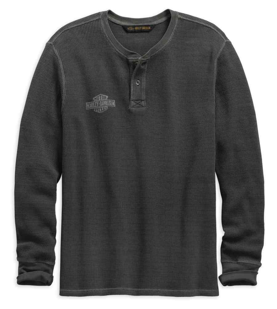 Harley-Davidson Men's Washed Waffle Knit Slim Fit Henley - Gray 99142-19VM - Wisconsin Harley-Davidson