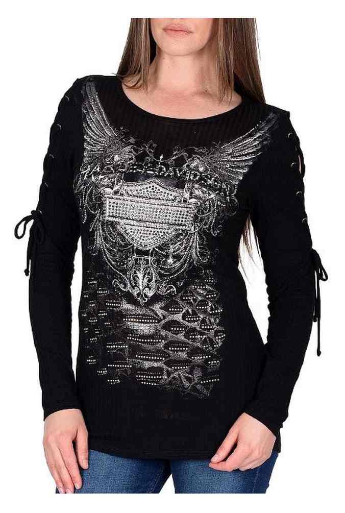 Harley-Davidson Women's Esoteric Truth Embellished Lace-Up Long Sleeve Top - Wisconsin Harley-Davidson