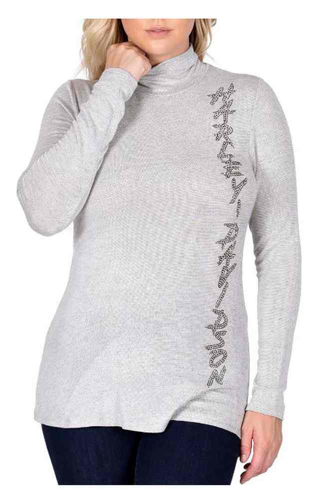 Harley-Davidson Women's Guardian Embellished Long Sleeve Mock Neck Top, Gray - Wisconsin Harley-Davidson
