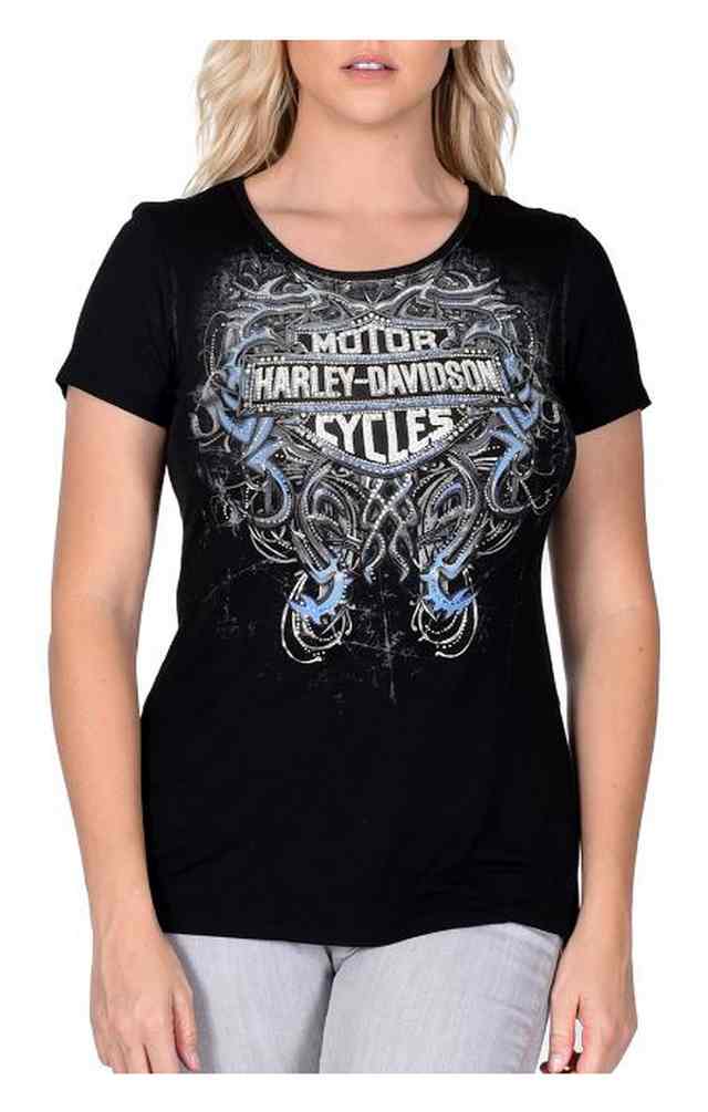 Harley-Davidson Women's Castle Bravo Embellished Corset Back Tee, Black - Wisconsin Harley-Davidson