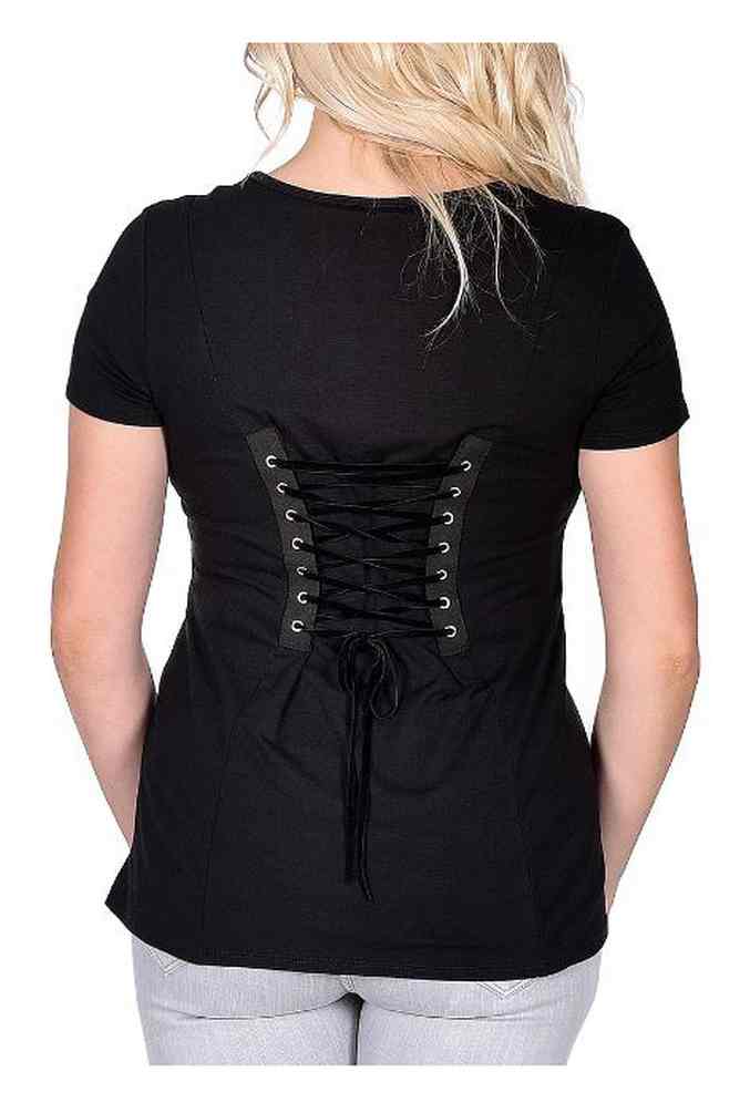 Harley-Davidson Women's Castle Bravo Embellished Corset Back Tee, Black - No Hassle Returns at Wisconsin Harley