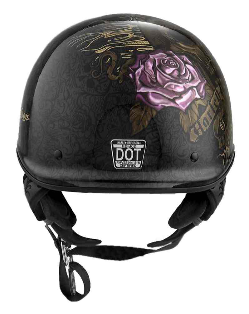 Harley-Davidson Women's Skull & Roses J02 Half Helmet, Gloss Black 98295-19VX - No Hassle Returns at Wisconsin Harley