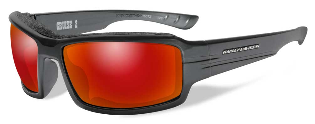 Harley-Davidson Men's Cruise2 Sunglasses, Red Mirror Lens/Gloss Black HACRS11 - Wisconsin Harley-Davidson