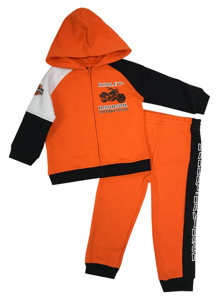 Harley-Davidson Baby Boys' 2-Piece Fleece Jogger Set, Orange & Black 2063811 - Wisconsin Harley-Davidson
