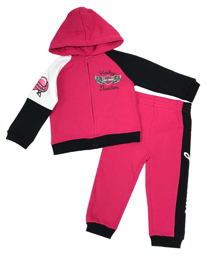 Harley-Davidson Baby Girls' 2-Piece Fleece Jogger Set, Pink & Black 2013827 - Wisconsin Harley-Davidson
