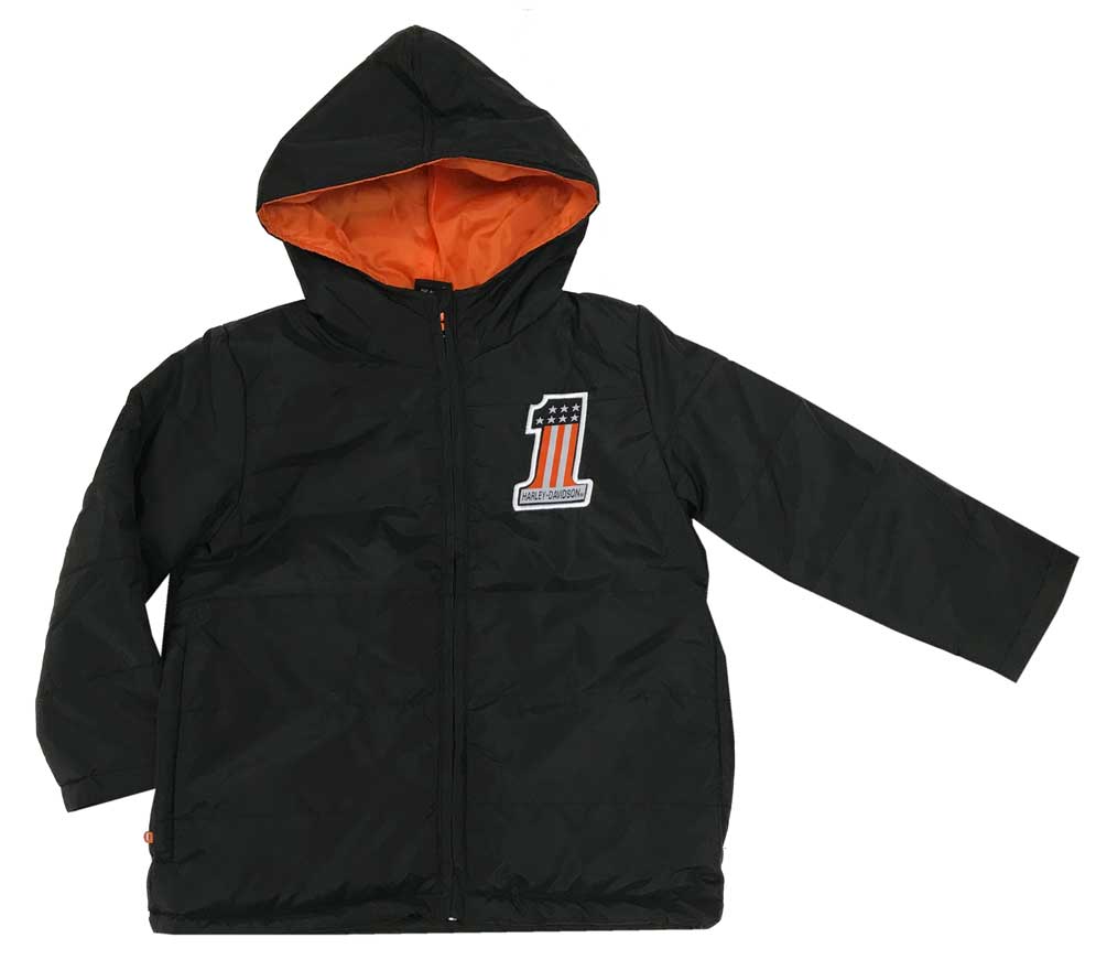 Harley-Davidson Little Boys' Packable Pocket Puffer Jacket, Black 6083867 - Wisconsin Harley-Davidson