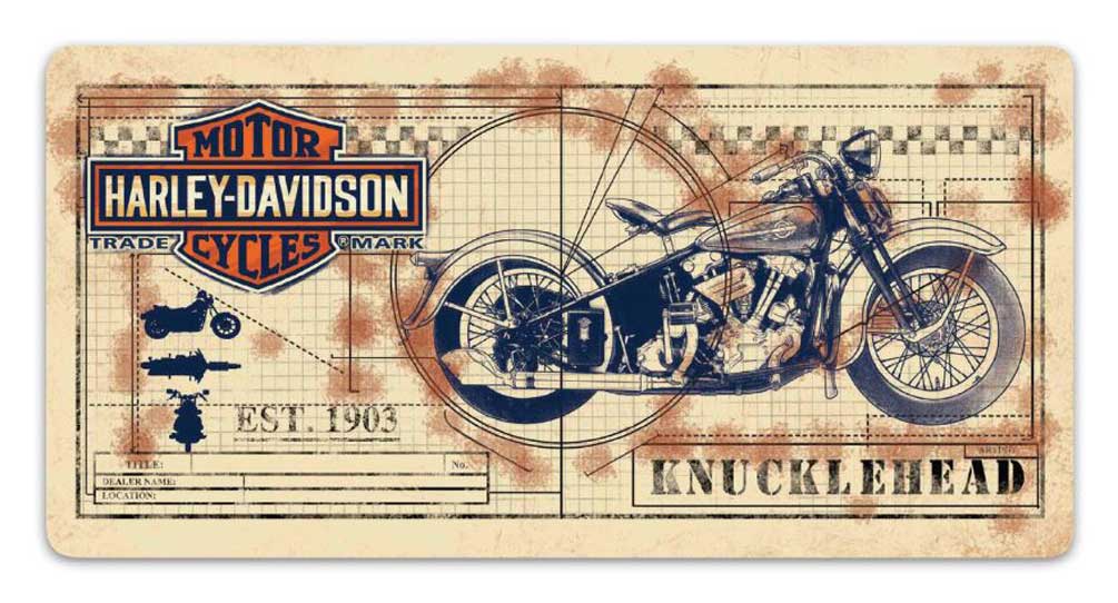 Harley-Davidson Knucklehead Print Embossed Tin Sign, 20 x 10 inches 2011991 - Wisconsin Harley-Davidson