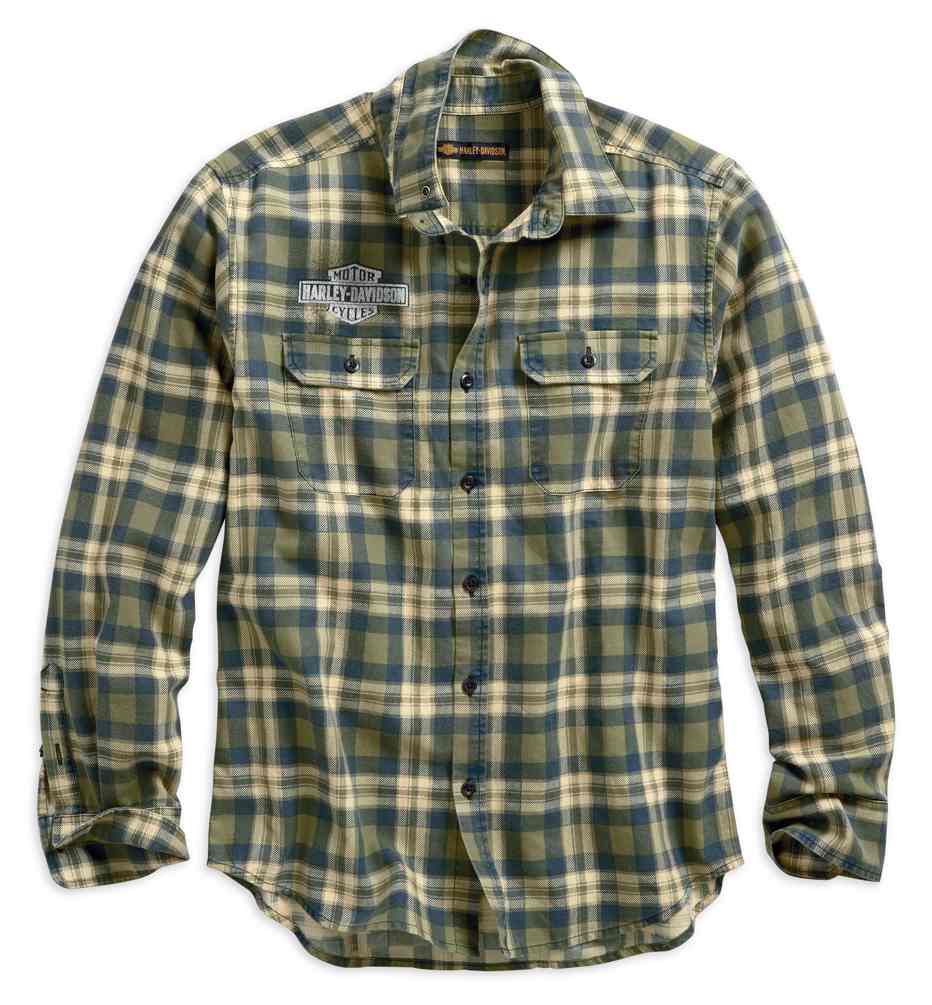 Harley-Davidson Men's Embroidered Plaid Long Sleeve Slim Fit Shirt 96512-19VM - Wisconsin Harley-Davidson