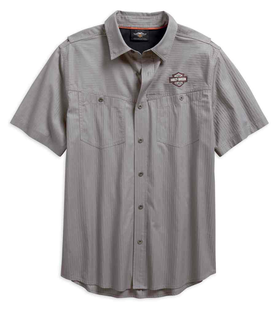 Harley-Davidson Men's Performance Vented Textured Woven Shirt, Gray 96547-19VM - Wisconsin Harley-Davidson