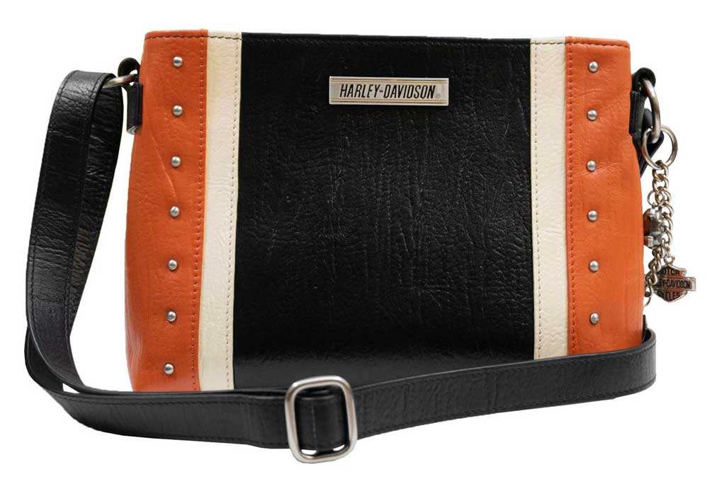 Harley-Davidson Women's Orange Colorblock Leather Organizer Crossbody Purse - Wisconsin Harley-Davidson