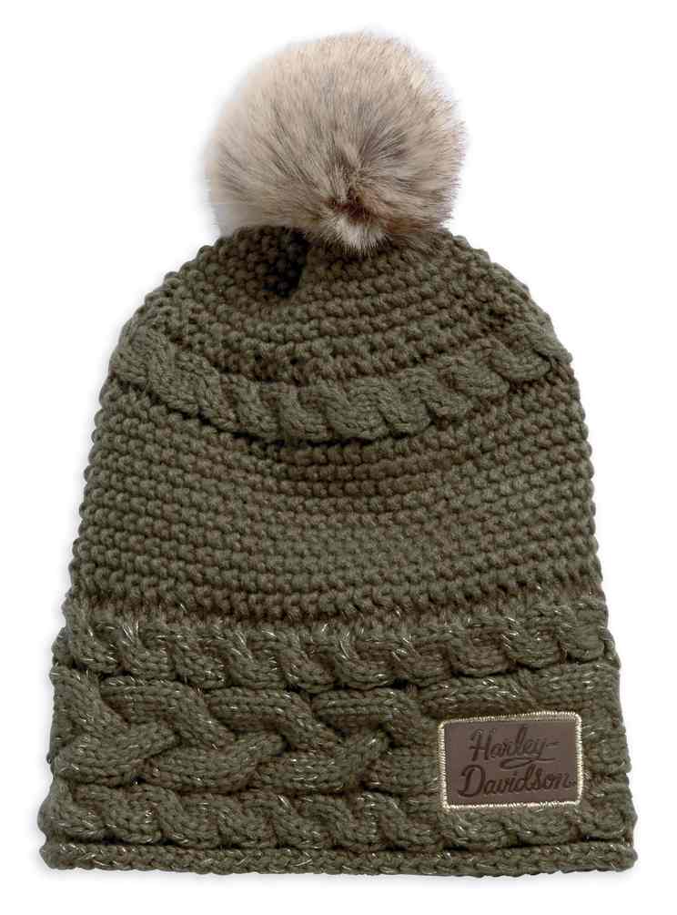 Harley-Davidson Women's Chunky Pom Pom Knit Hat, Stone Gray 97738-19VW - Wisconsin Harley-Davidson
