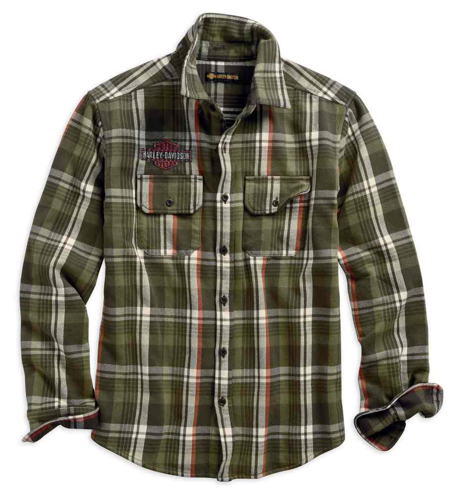Harley-Davidson® Men's Logo Flannel Plaid Slim Fit Shirt, Green