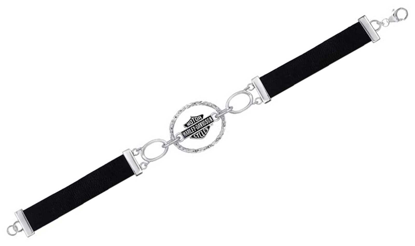 Harley-Davidson® Women's Hammered Link & Genuine Leather Bracelet