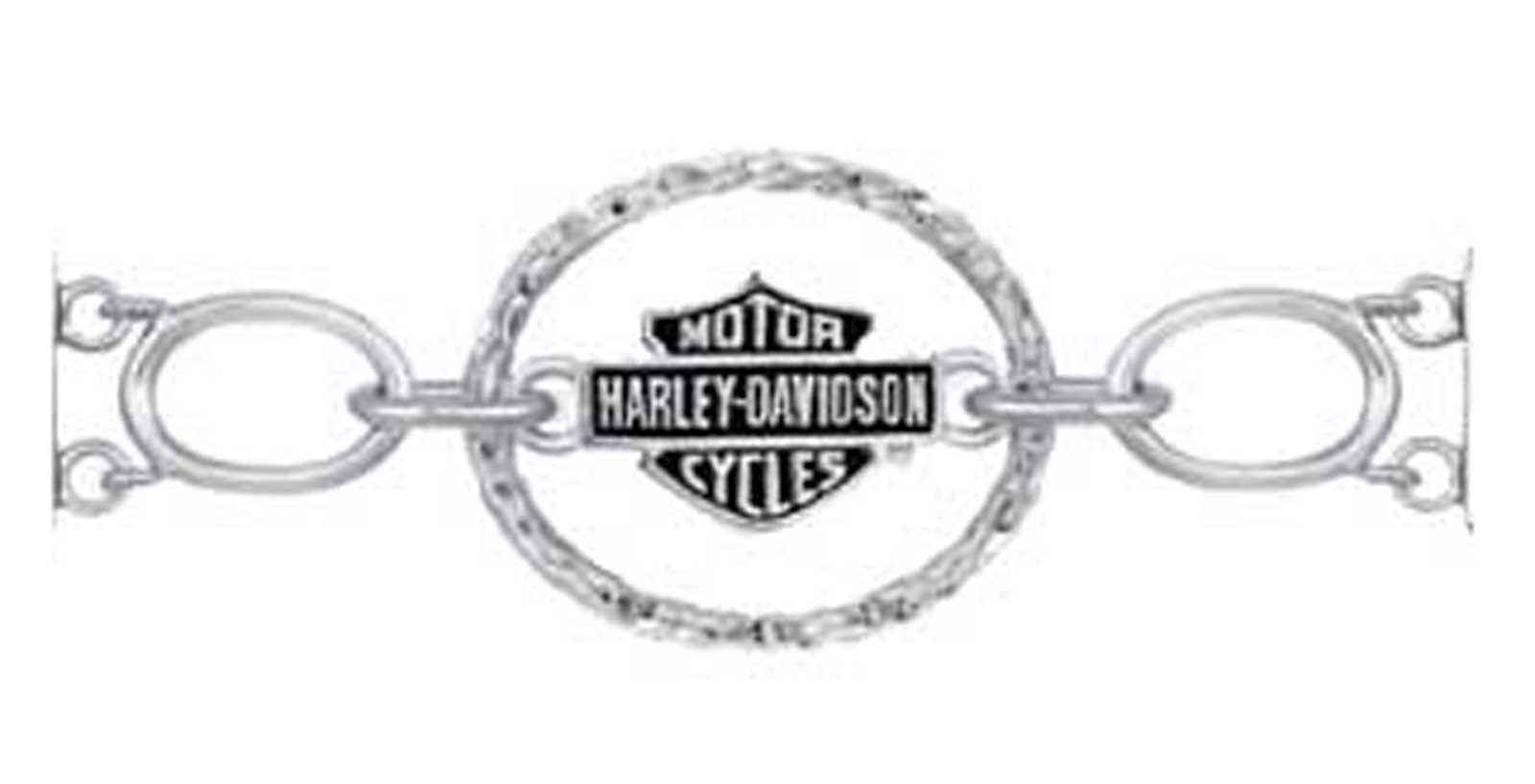 Harley-Davidson® Women's Hammered Link & Genuine Leather Bracelet