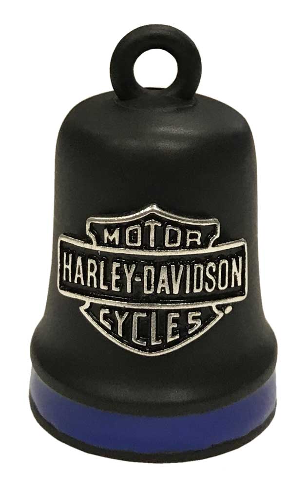 Harley-Davidson Bar & Shield Ride Bell, Matte Black w/ Blue Stripe HRB096 - Wisconsin Harley-Davidson