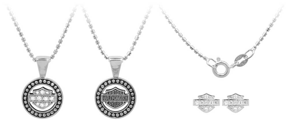 Harley-Davidson Free Shipping - Harley-Davidson Women's White Crystal B&S Necklace & Earring Set HDS0002-18 - Free Shipping on many products plus Orders Over $99