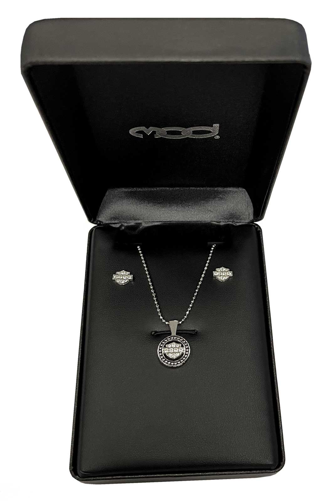 Harley-Davidson Women's White Crystal B&S Necklace & Earring Set HDS0002-18 - No Hassle Returns at Wisconsin Harley