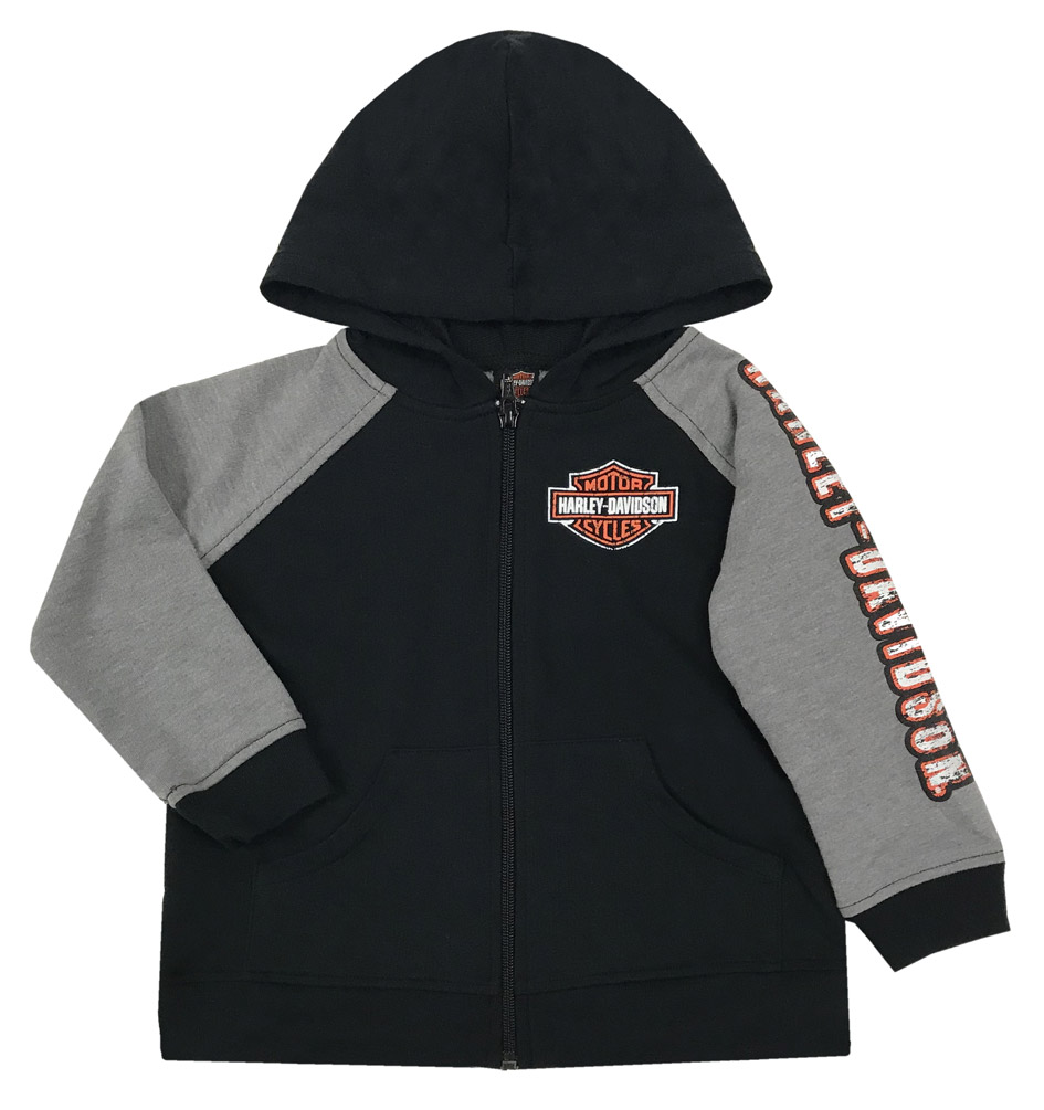 Harley-Davidson Big Boys' French Terry Full Zip Hooded Sweatshirt, Black 6790861 - Wisconsin Harley-Davidson