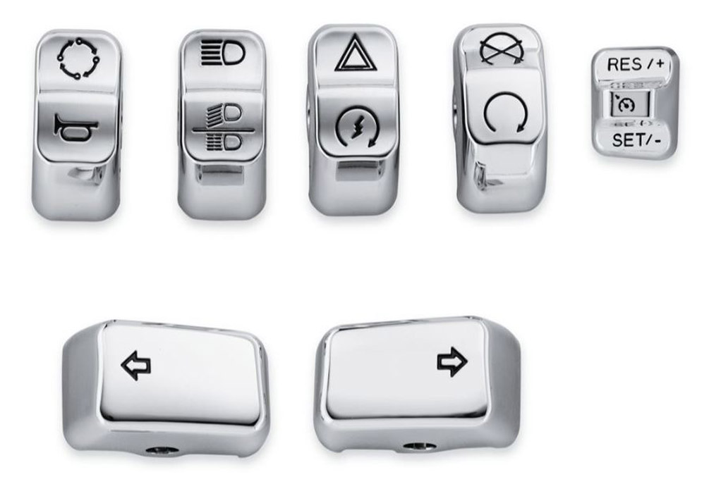 Harley-Davidson® Chrome Switch Cap Kit, Fits XL/Dyna/Softail